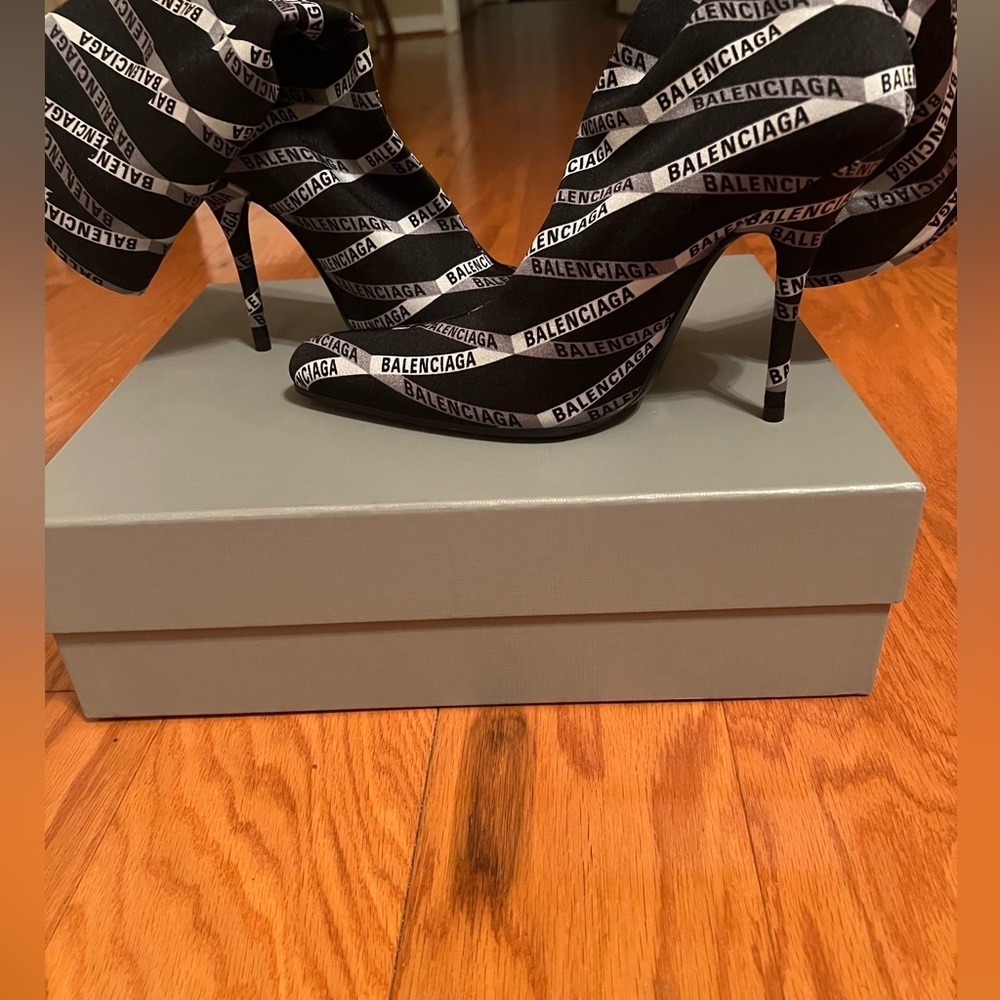 BALENCIAGA Black Monogram Pointy Toe Sock Bootie, 9.5, NWT - Picture 6 of 16
